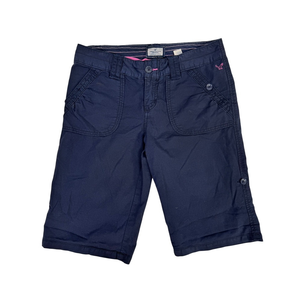 Vintage Y2K American Eagle Navy Boyfriend Bermuda Utility Shorts Size 6